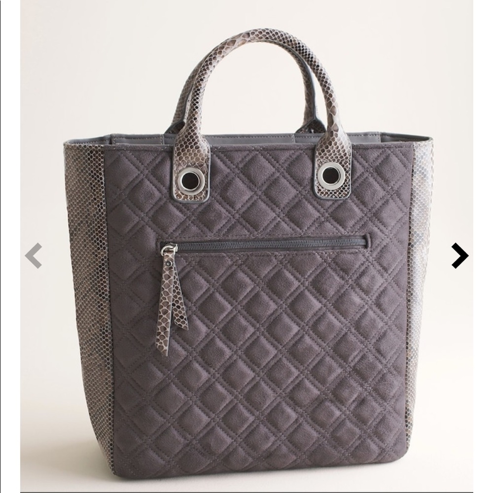 CHICO’S gray faux snakeskin trim bag